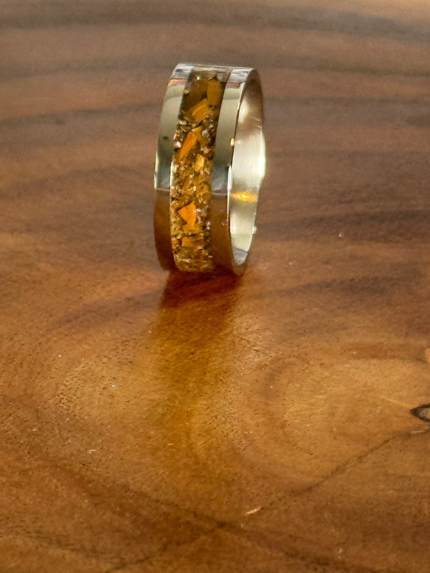 Tigers Eye Inlay Ring size 8, 8mm wide